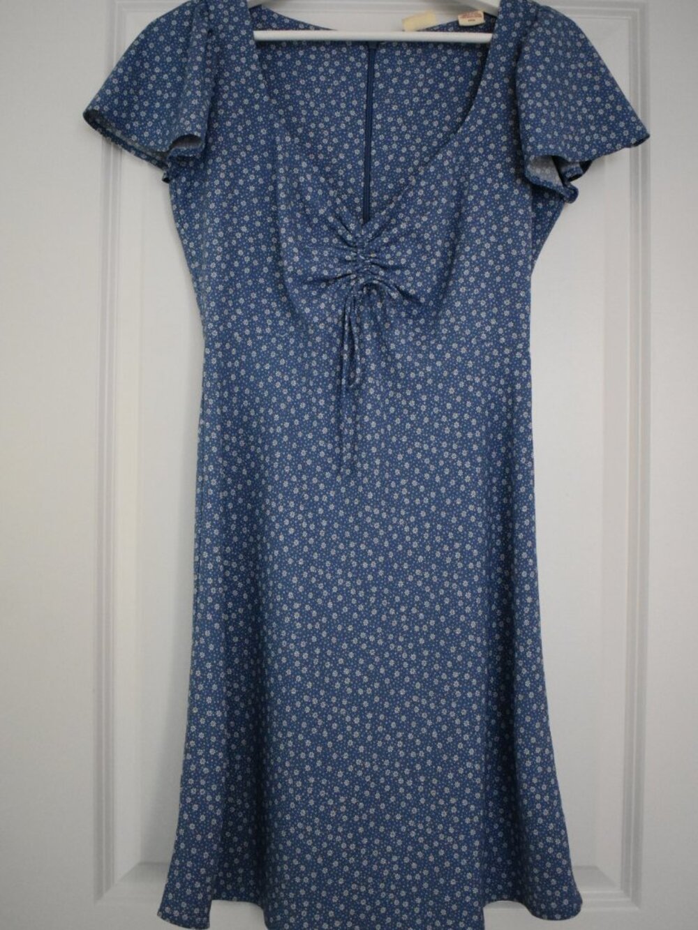 Blue Floral Tie-Front Midi Dress